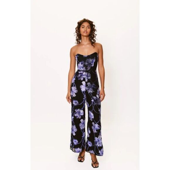 NWOT Anthropologie Hutch Venina Velvet Jumpsuit in Navy Two Tone Vining Buds S - Picture 2 of 11